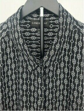 Lane Bryant Womens Black White Geometric Chain Print Button Up Blouse 26